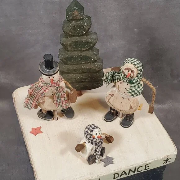 Handcrafted Vintage Toy Wooden Hand Crank Dancing Snowman Family ❄️Snow Dance❄️ - Picture 3 of 7